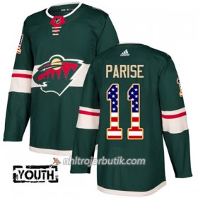 Barn Ishockey Minnesota Wild Tröja Zach Parise 11 Adidas 2017-2018 Grön USA Flag Fashion Authentic